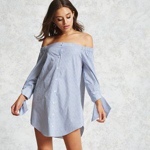 NEW Forever 21 Pinstripe Off the Shoulder Dress